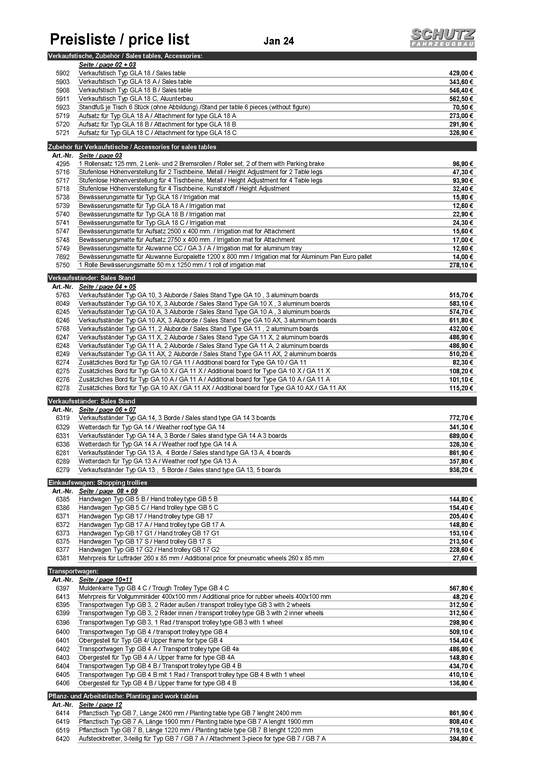 SCHUTZ Preisliste für Gartenbauprodukte deutsch & englisch - Download