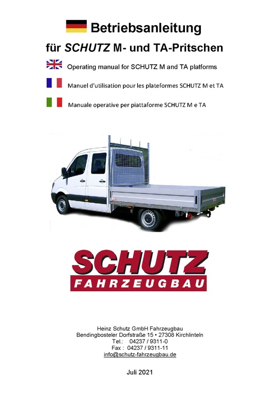 Betriebsanleitung für Schutz M- und TA-Pritschen